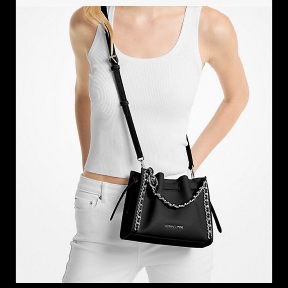 MICHAEL KORS MINA SMALL PURSE BLACK SHOULDER CROSSBODY BAG HANDBAG MESSENGER - Picture 2 of 3